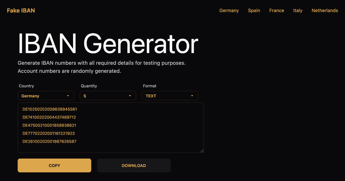 Fake IBAN Generator